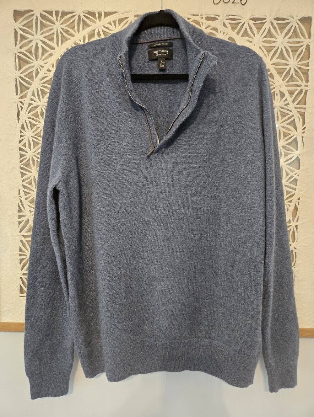 100% Italian Cashmere Quarter Zip Quarter-Zip Sweater Light Blue Sz L Nordstrom